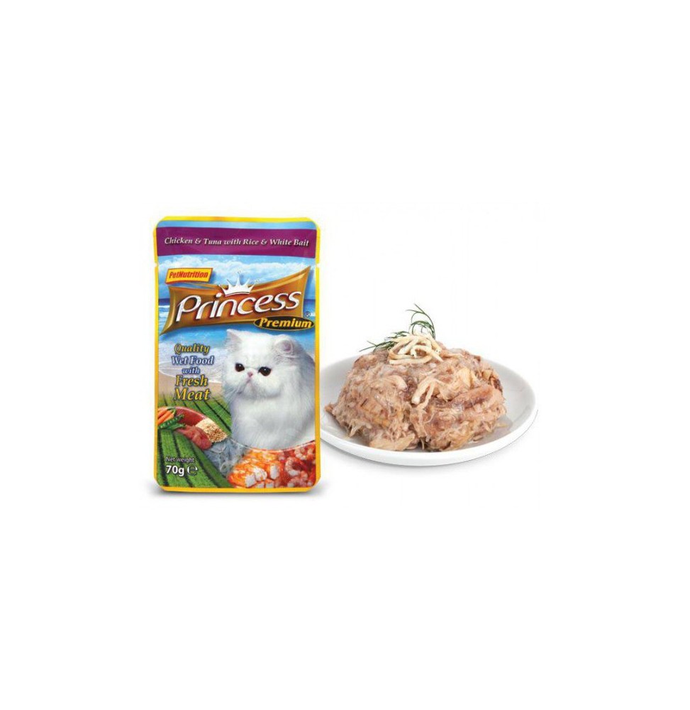 Princess Premium Kurczak Tuńczyk Szprot 70g mokra karma dla kota saszetka