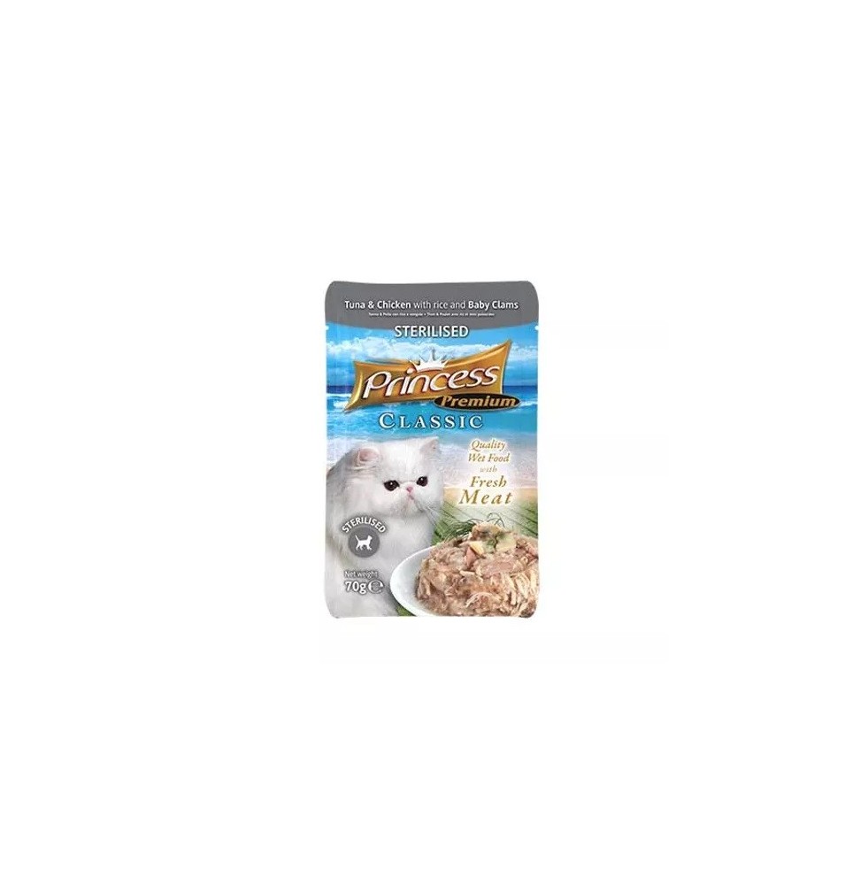 Princess Premium Sterilised Baby Mussels Taurin, 70 g Nassfutterbeutel für Katzen