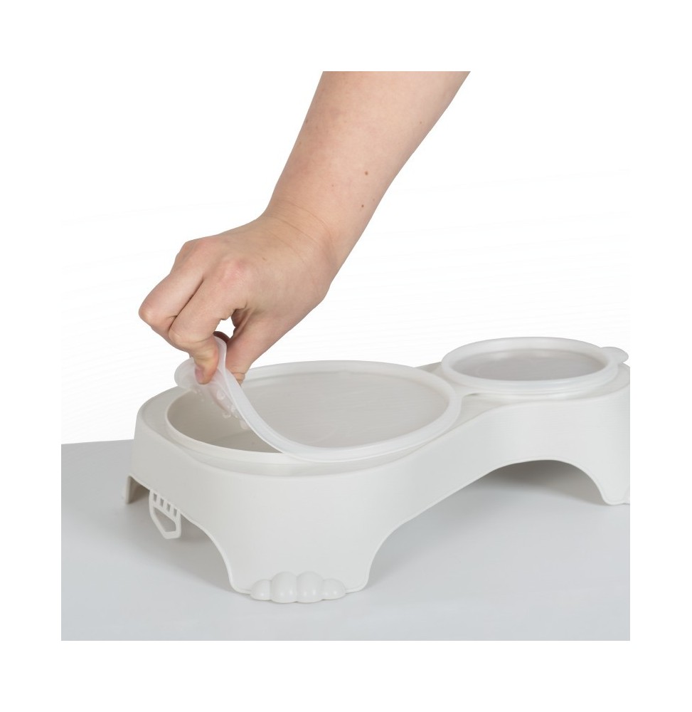 Rotho Sally, closed, two-compartment bowl for cat or dog food, 1.0 liter + 0.28 l, sand color