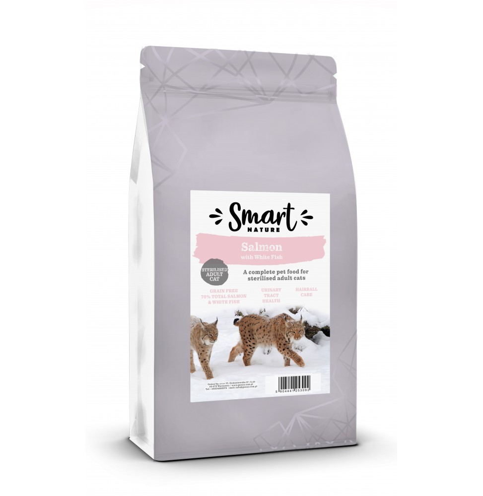 Smart Nature Cat Skin Coat 70 % Ryby 1,5 kg Bez obilovin 70 % losos a bílá ryba, krásná srst a kůže, sterilizované kočky