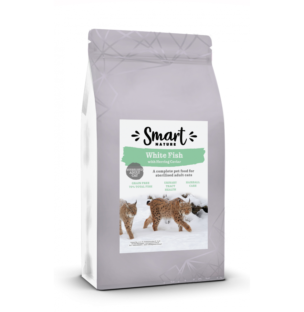 Smart Nature Cat Sterilized Skin Support 300g bez zbóż 70% ryb i kawioru, piękna sierść i skóra, zdrowe drogi moczowe